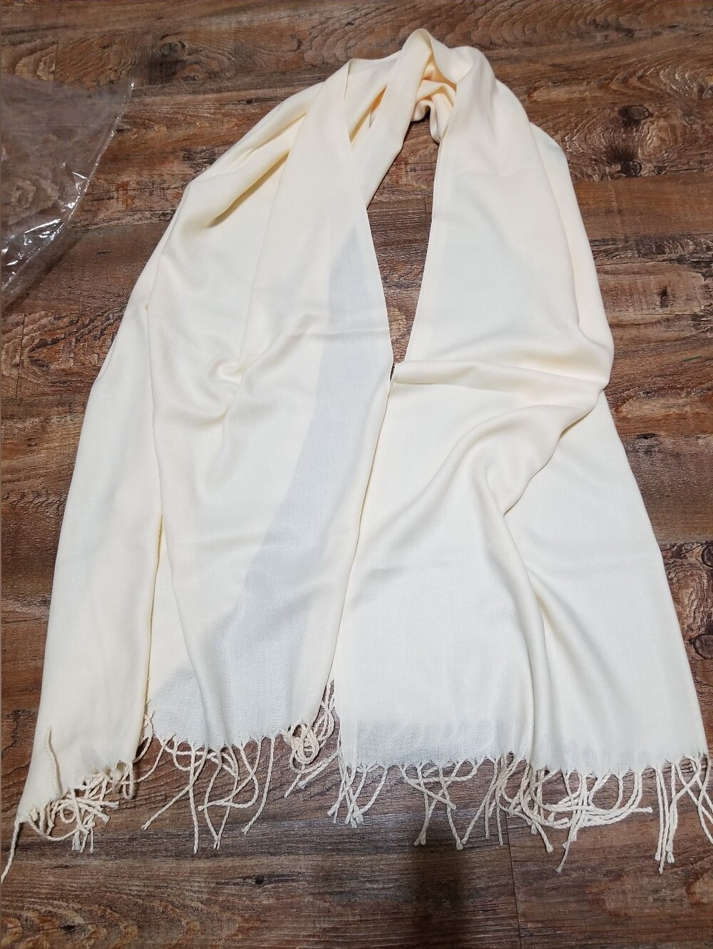 Cashmere Cream Fringe Scarf - Lightweight Wrap New In Package